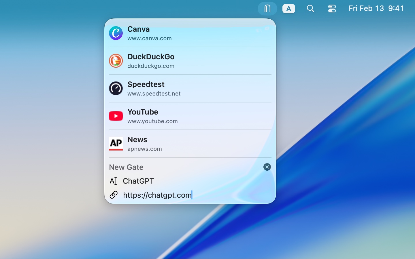 List of 5 urls with their icon on the left, and title and url stacked on the right.